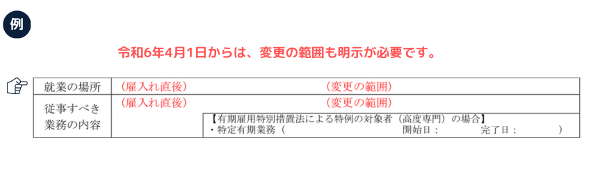 働条件通知書｜場所、業務（例）